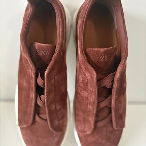 Zegna Men's Suede Slip-On Loafers in Rich Brown